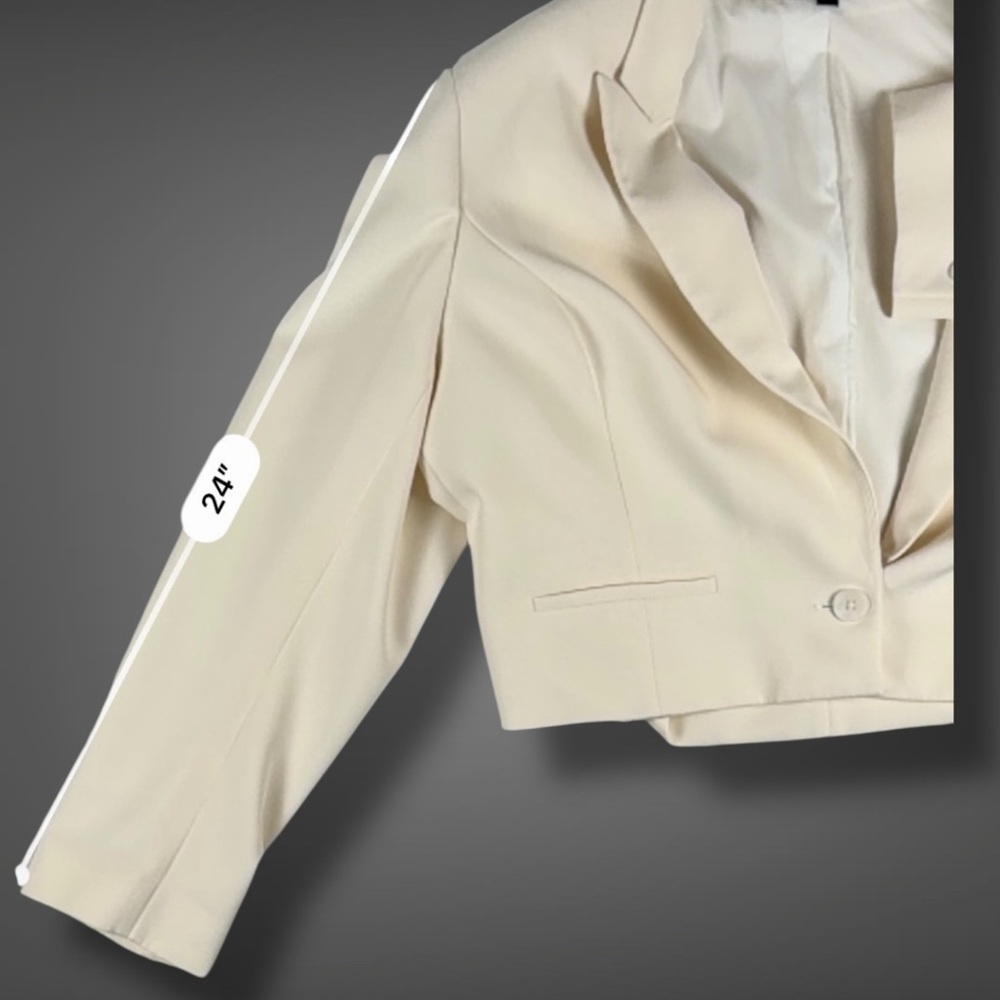Express Women’s Ivory Cropped Blazer Tailored One Button Jacket Size XL - Picture 13 of 17